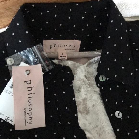 Black with dots trendy tunic button down top S - Picture 8 of 8